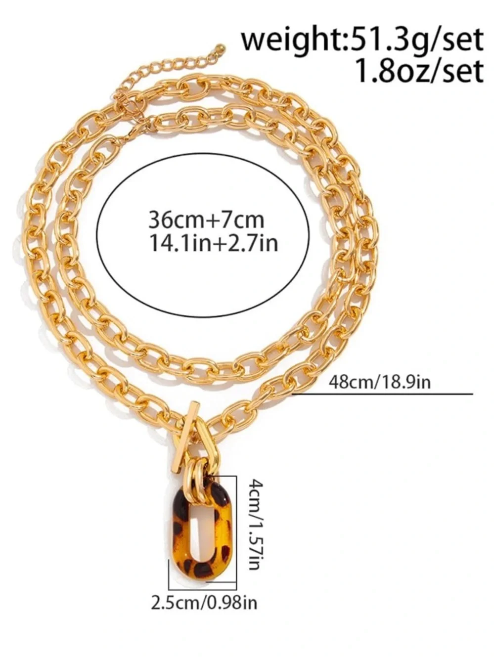 Gold Chain Necklace with Tortoiseshell - Picture 3 of 4